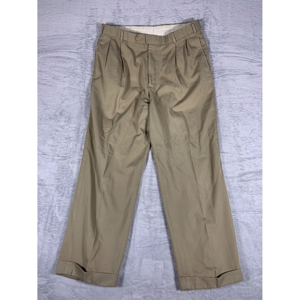 Brooks Brothers 346 Men's Pants Size 36 Tan Button-through Rear Pocket Wool - Picture 1 of 12